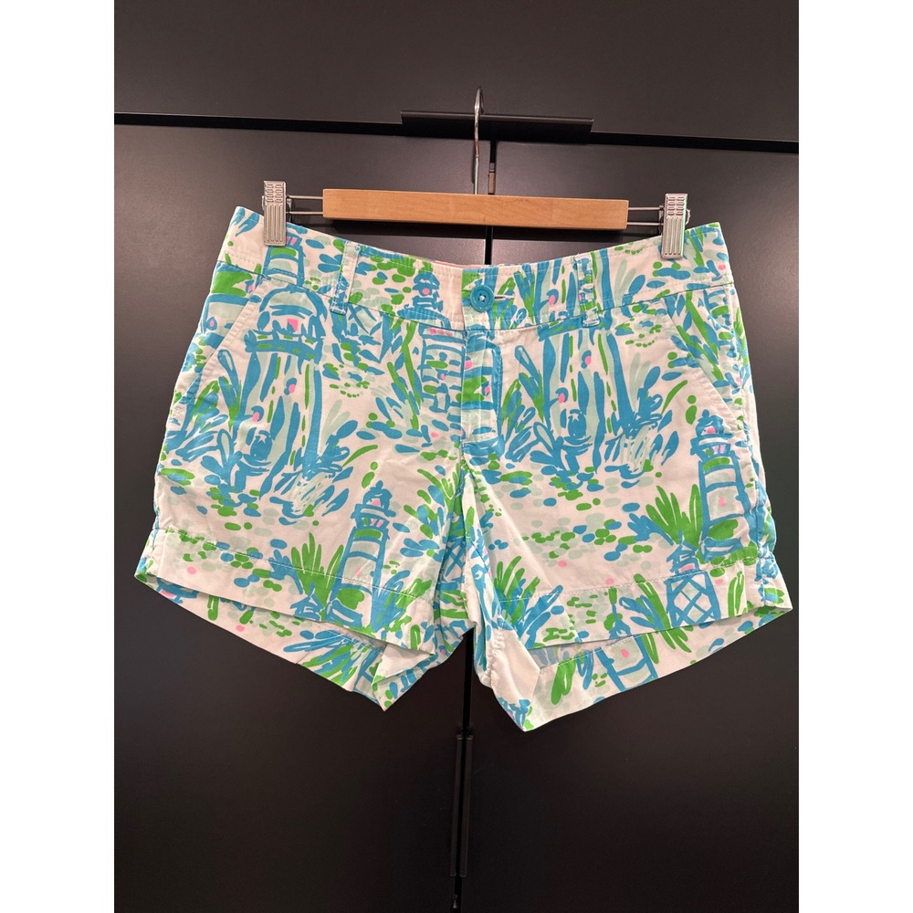 Lilly Pulitzer Callahan‎ Shorts Size 4 Lighthouse Coastal Print Blue Green White
